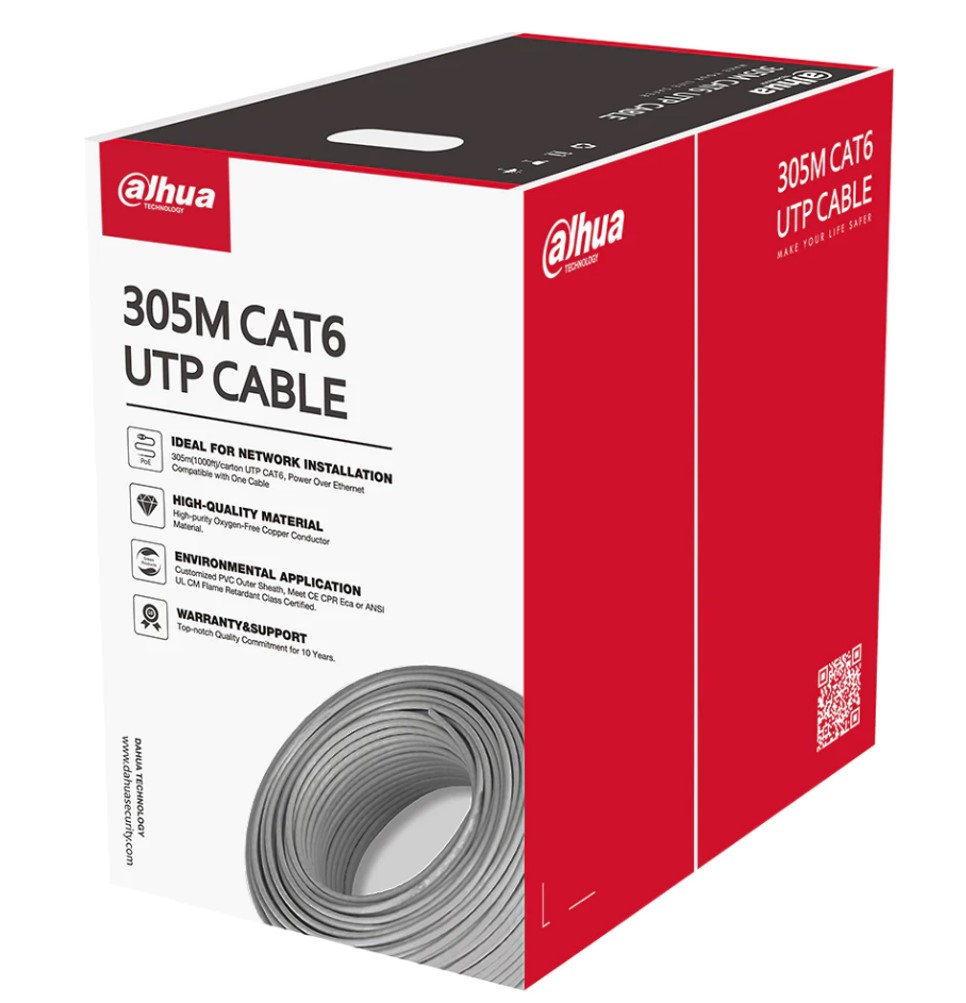 BOBINA DE CABLE UTP CAT6 INTERIORES DAHUA DH-PFM920I-6UN-CN 100% 305MTS