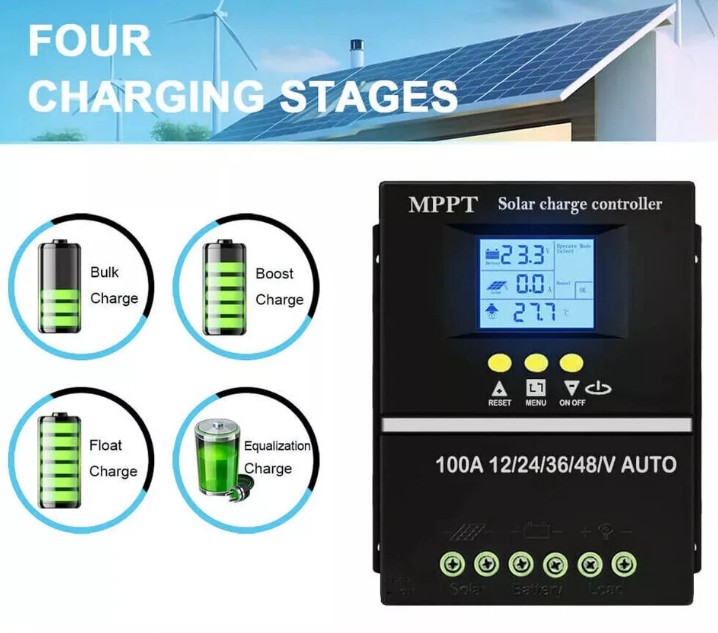 CONTROLADOR DE CARGA SOLAR MPPT  USB/12V/24V/36V/48VDC 100AMP LITIO