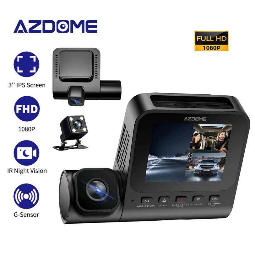 CÁMARA VEHICULAR V600 (DASHCAM) 1080P DELANTERA, INTERIOR Y TRASERA