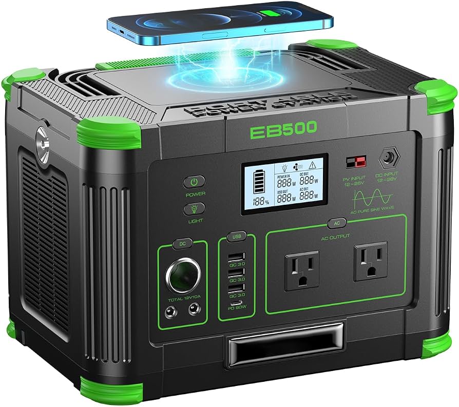 ESTACION DE PODER PORTATIL 500W AC 519W/H LiFePo4 EB500