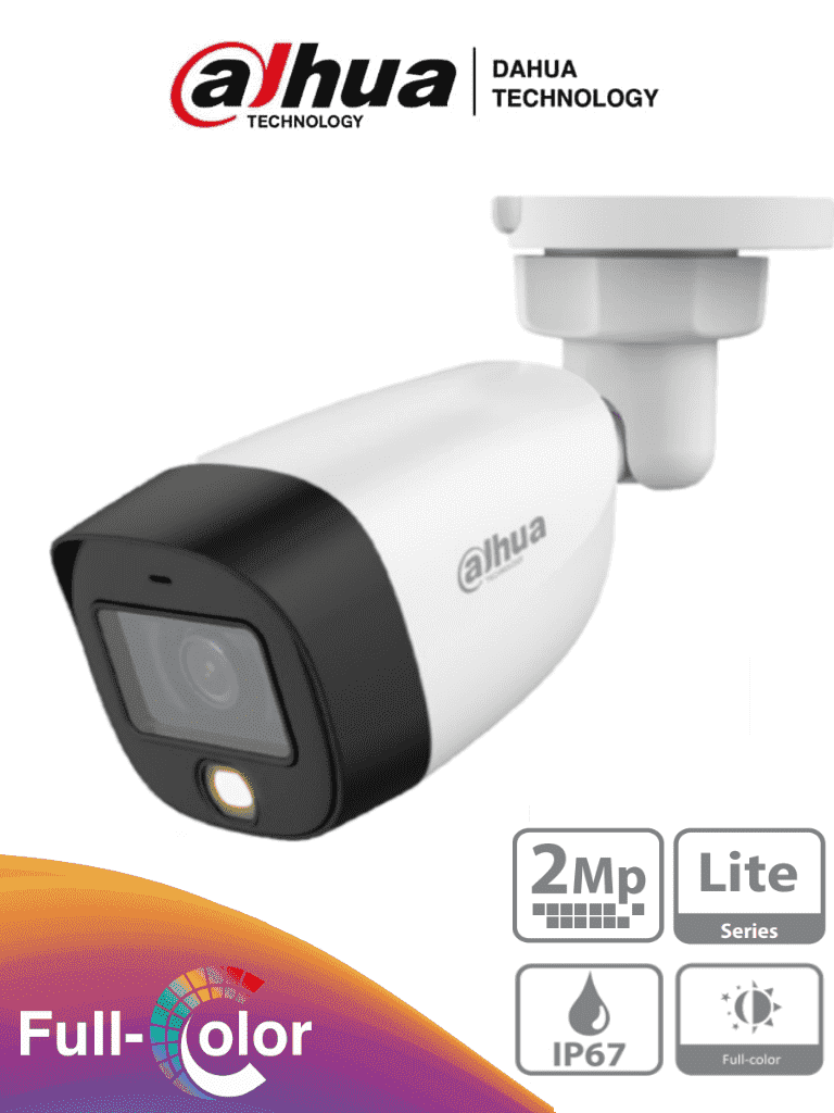 CAMARA BALA FULL COLOR 20 METROS DAHUA 2MP 1080P DH-HAC-HFW1209CLN-LED PLASTICA EXTERIOR 2.8 MM