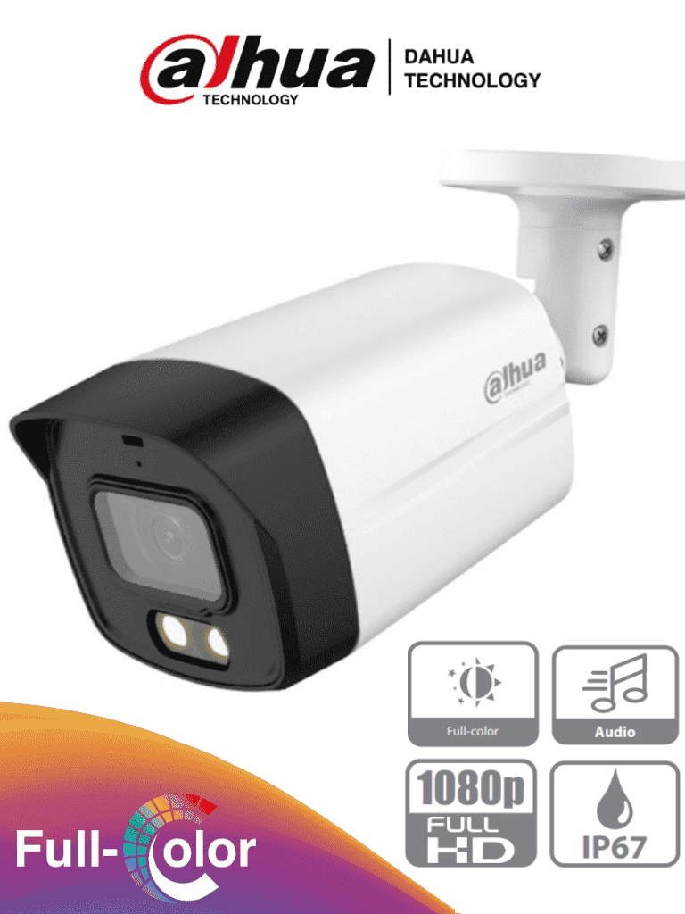 CAMARA BALA FULL COLOR 40 METROS DAHUA 2MP 1080P DH-HAC-HFW1209TLMN-LED PLASTICA EXTERIOR 2.8 MM
