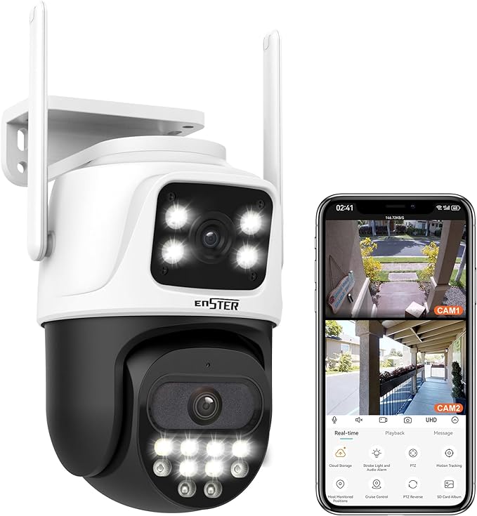 CAMARA INALAMBRICA ENSTER 2K 6MP DOBLE LENTE EXTERIOR