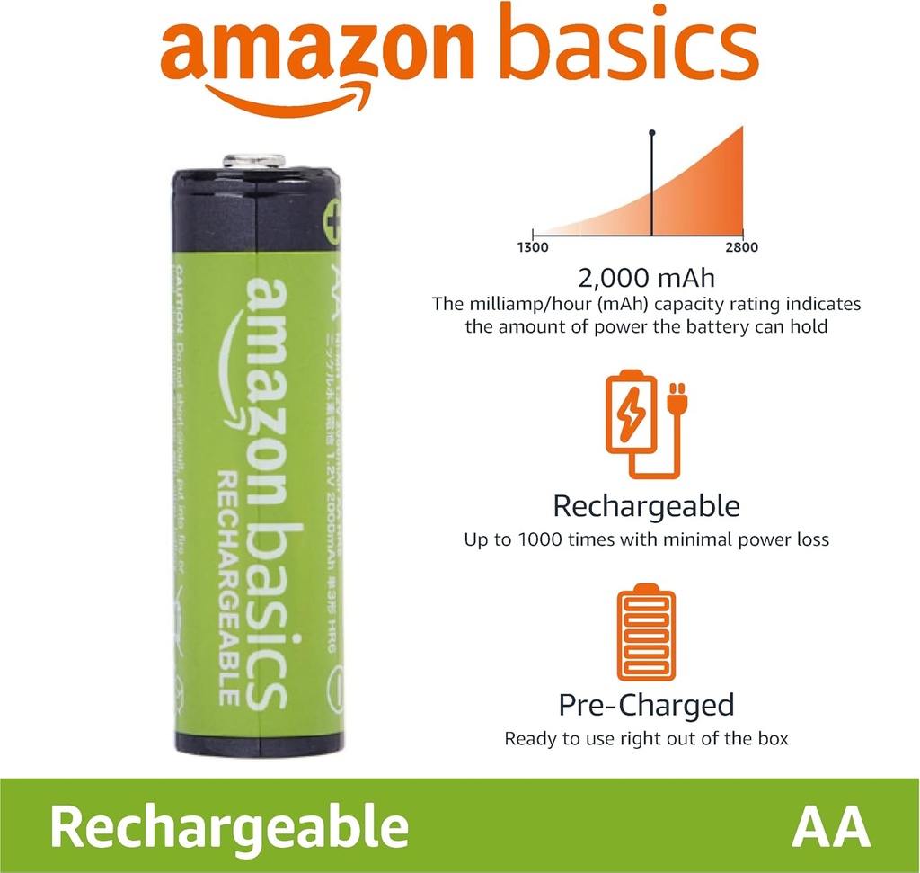 BATERIA AA PAQUETE 4 1.5 V RECARGABLE AMAZON