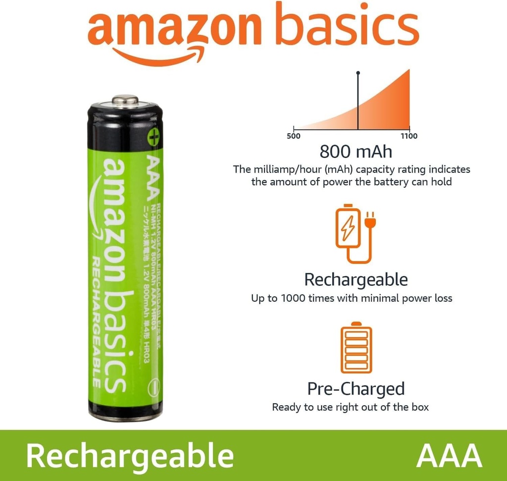 BATERIA AAA PAQUETE 4 1.5 V RECARGABLE AMAZON