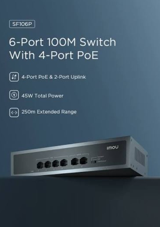 SWITCH 02 PUERTO 10/100 POE + 04 PUERTOS POE 10/100 IMOU SF106P 45W