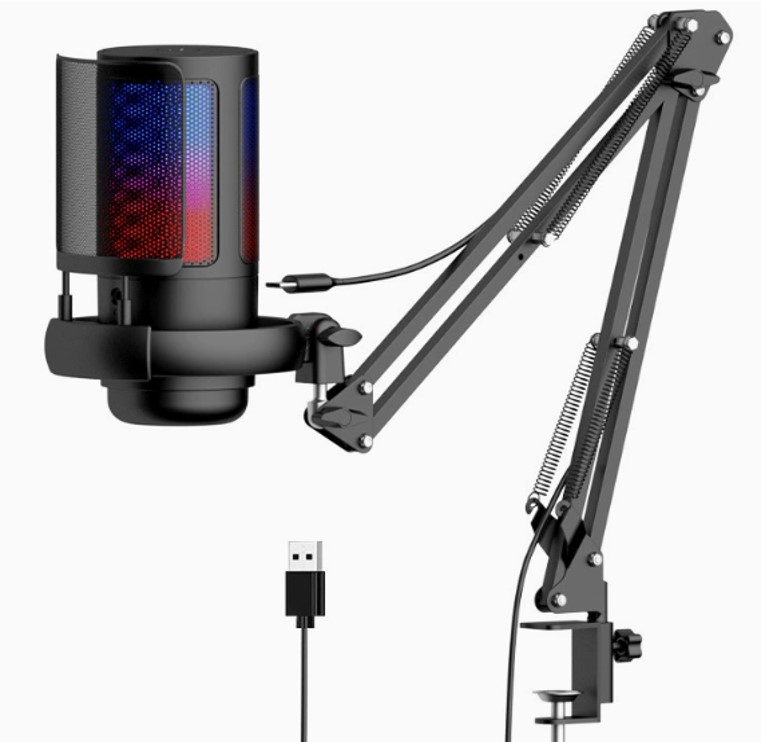 MICROFONO CONDENSADOR PROFESIONAL RGB CON BASE METAL