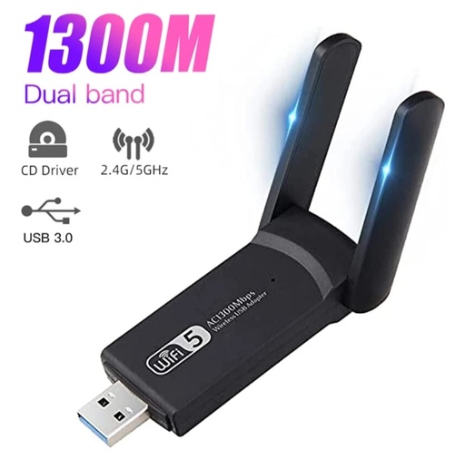 [USBAC1300-2ANT] ADAPTADOR INALAMBRICO WIFI  USB AC1300 BANDA DUAL