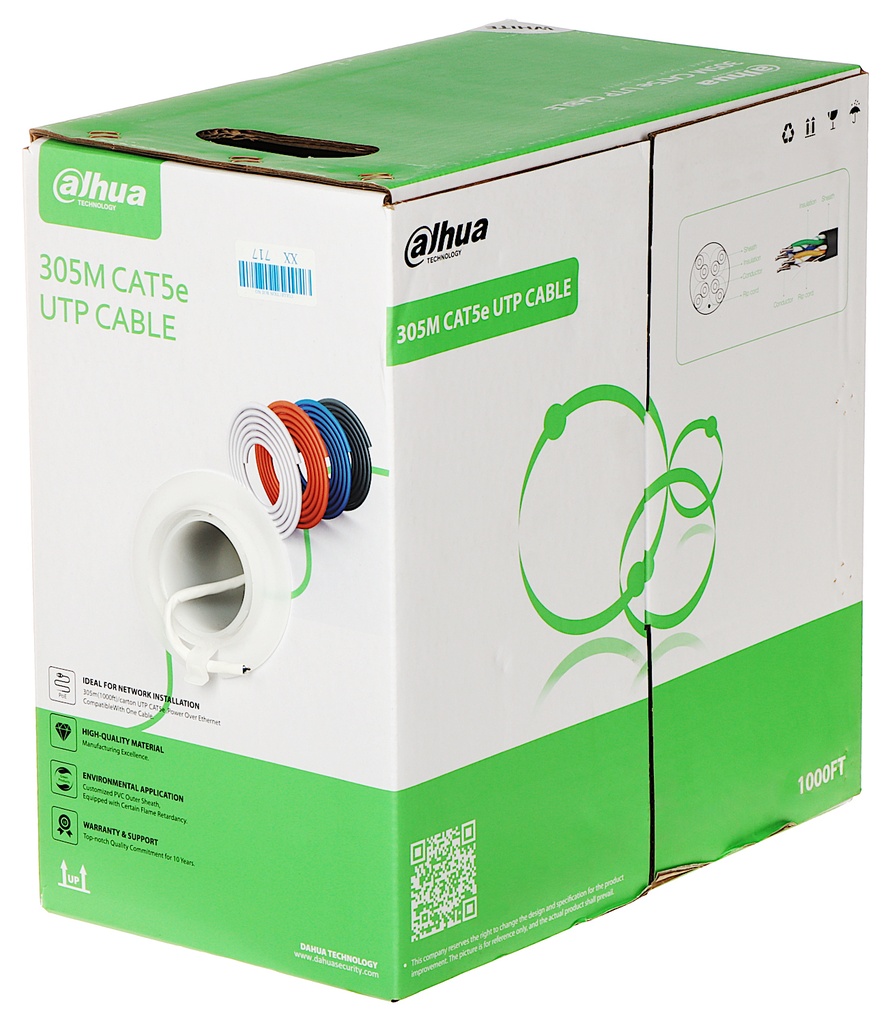 BOBINA DE CABLE UTP CAT5 INTERIORES DAHUA DH-PFM922I-5EUN-C 305MTS CCA