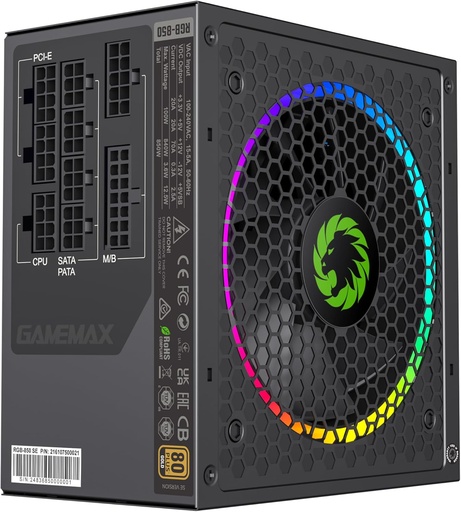 FUENTE DE PODER ATX GAMEMAX CERTIFICACIÓN 80 PLUS GOLD 850W RGB-850 SE