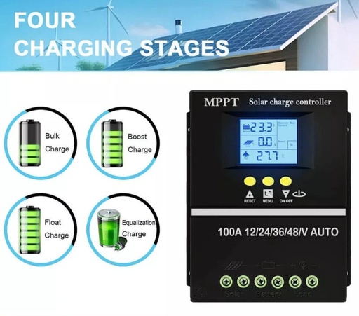 [MMPT-CONTROLADOR] CONTROLADOR DE CARGA SOLAR MPPT  USB/12V/24V/36V/48VDC 100AMP LITIO