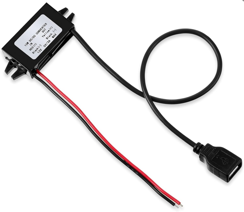 CONVERTIDOR DE CORRIENTE CONTINUA 12VDC A 5VDC SALIDA USB A