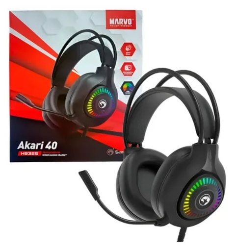 [H8325] AUDIFONO MARVO NEGRO H8325 AKARI 40, RGB USB + 3.5MM