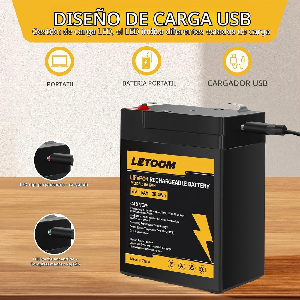 BATERIA 6V VOLTIOS - 6.0 AH LITIO PUERTO C